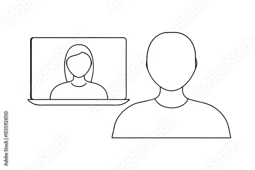 Online video conference call continuous-line drawing illustration