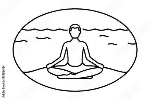 Man meditating by the ocean continuous-line drawing
