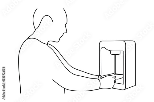 Person using a 3d printer continuous-line drawing minimalist design