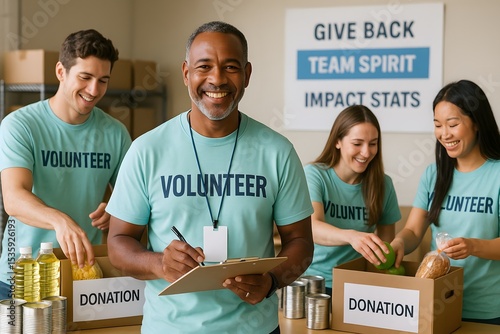 Enthusiastic volunteers work together, packing food, filled with a sense of purpose, contributing to community well-being, expressing the spirit of teamwork.