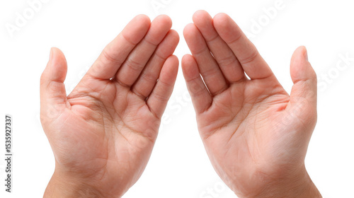 Two open hands, palms facing each other, gesturing on a transparent background, evoke feelings of offering, receiving, and prayer, symbolizing hope, connection, and spirituality