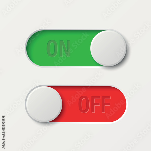 Vector White Toggle Switch Set. Realistic Toggle Switch. On Off Button, Modern Toggle Switch for User Interface, App, Web, Settings, Technology. UI Element, Control Panel