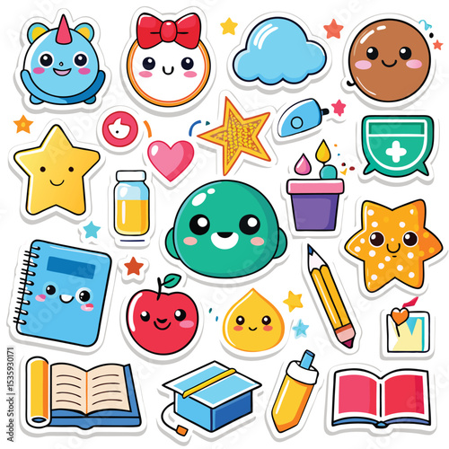 Cute cartoon school supplies and objects (1)