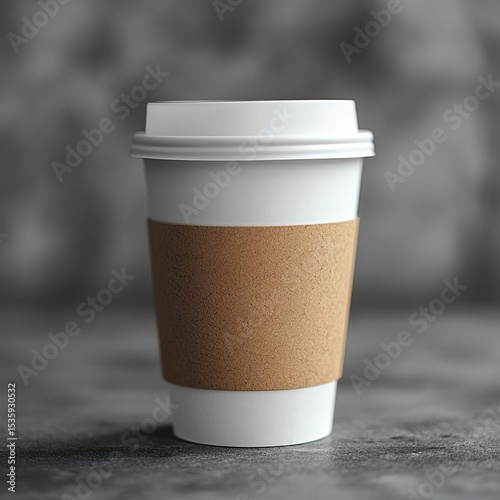 White Coffee Cup with Paper Holder on Grey Background – Minimalist Mockup