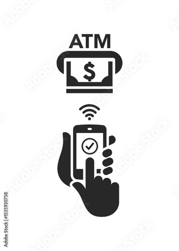 Withdraw cash without a card near an ATM. Vector illustration stock Illustration