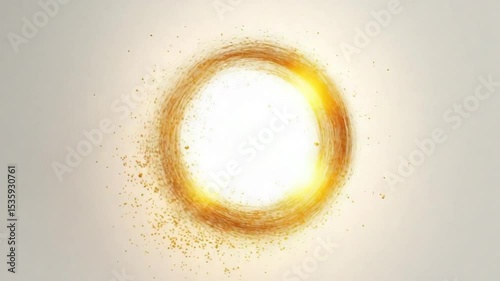 Abstract golden light vortex particle animation on white background, digital art