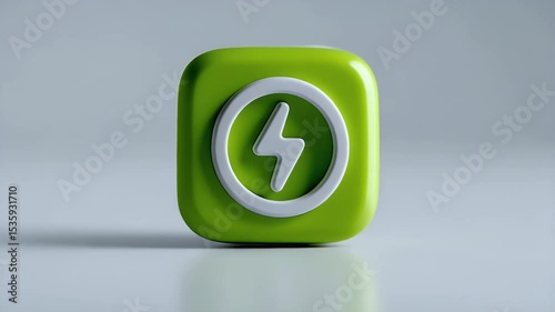 Animated Green Energy Icon Rotating on a Clean, Neutral Background