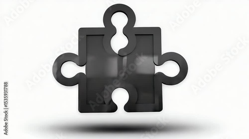 Animated 3D Puzzle Piece Rotating and Casting Shadow on White Background