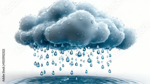 Animated 3D Cloud with Rain Droplets Falling into Water Surface