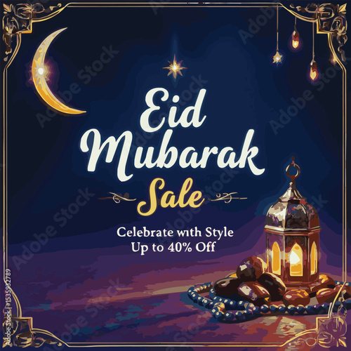 Celebrate Eid Mubarak with special sale offers and discounts! Perfect for festive shopping promotions, holiday banners, and celebration designs that bring joy and happiness during the Eid season.

