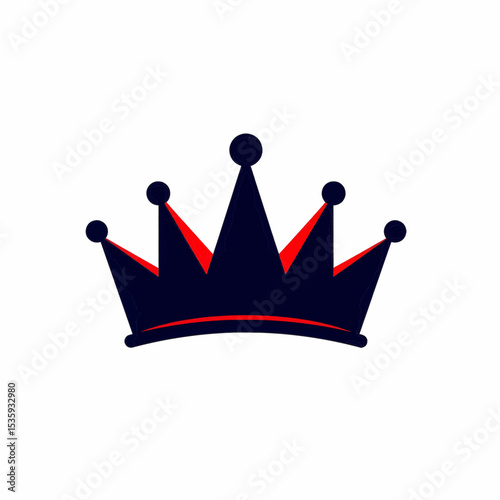 This high-quality flat vector illustration features a solid black crown silhouette with a curved base and five triangular peaks topped with black circles, all with sharp edges and fine details.