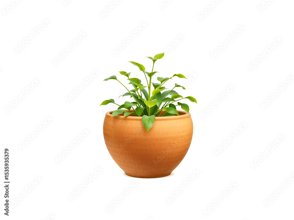 Potted green plant in clay pot, ideal for home decor, gardening or eco-friendly design. Generative AI Potted green plant in clay pot, ideal for home decor, gardening or eco-friendly design. Generative AI