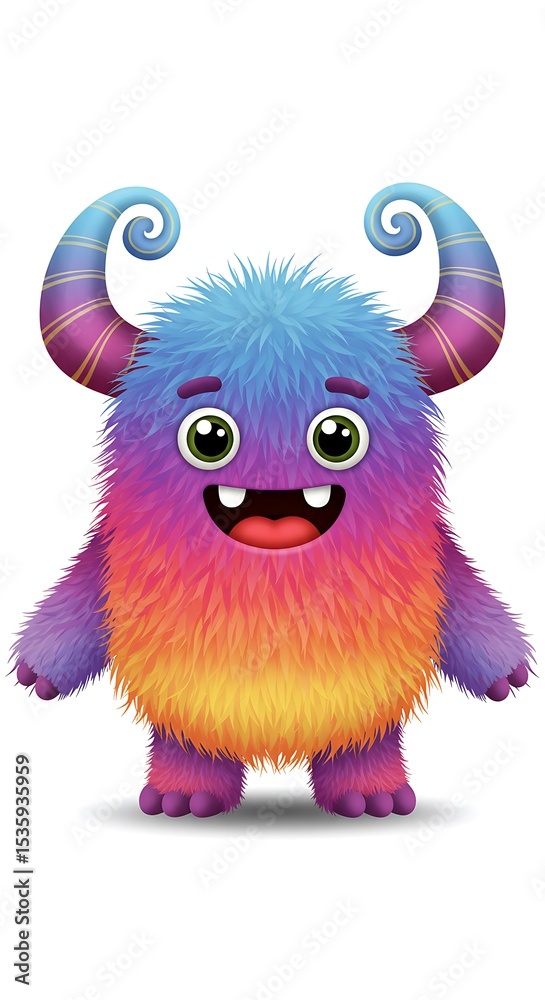 Fototapeta premium Rainbow Furry Monster: Joyful 3D Render