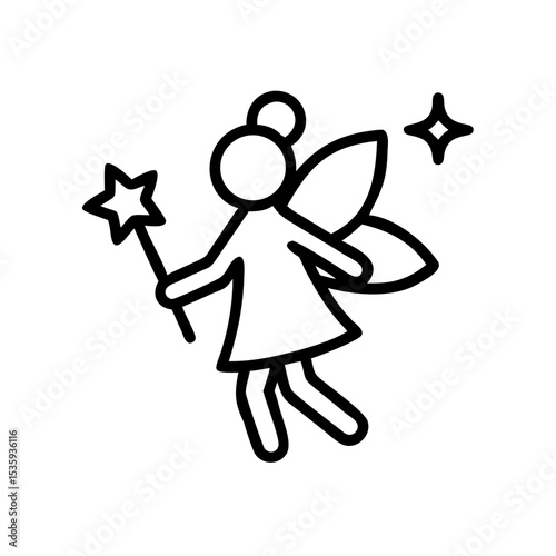 Fairy character holding a magic wand with sparkles around, icon, vector 