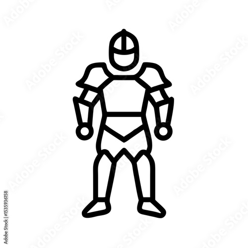 Line art of a knight in medieval armor standing confidently, icon, vector  