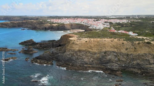 The aerial view of Vila Nova de Milfontes in Portugal