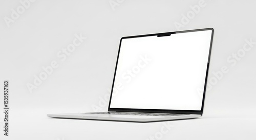Modern laptop computer with blank screen, angled view, studio shot.