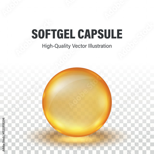 Vector 3d Softgel Yellow Capsule. Realistic Gel Capsule For Omega 3, Vitamin Supplement, Transparent Medicine Pill, Glossy Capsule Mockup, Fish Oil Element, Pharmacy Icon, Nutrient Product Clipart