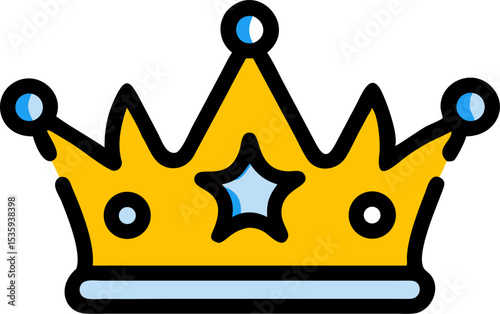 Bold Black Silhouette Glyph Icon Ornate Gold Crown Blue Star