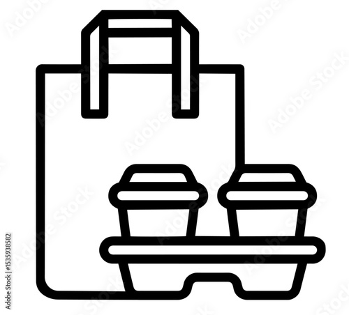 Coffee Takeaway with Paper Bag and Two Cups on Tray - Food Delivery 