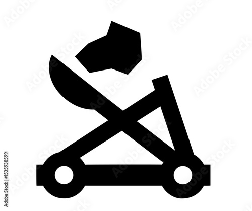 Silhouette of a Wheeled Catapult Launching a Boulder in a Medieval Siege Scene, Military Engineering, Historical Warfare, Strategy Gaming, Education and Cultural Heritage