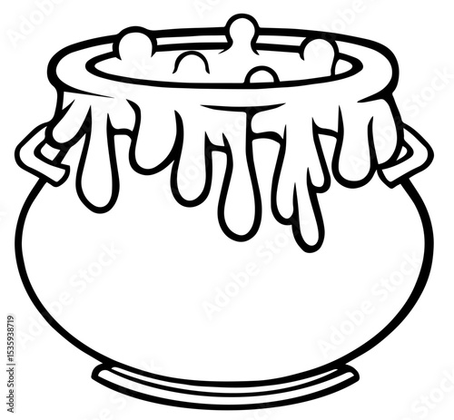 Cauldron with Bubbling Potion and Dripping Ooze, Symbol of Witchcraft and Alchemy in a Fantasy Brewing Ritual, Magical Halloween Decoration and Sorcery