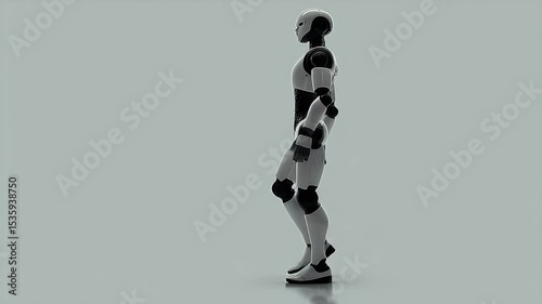 Futuristic Technology Concept: Humanoid Robot Walking on a White Background in 3D Rendering
