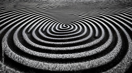 Abstract concentric spiral design on a textured surface.