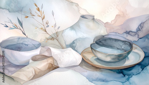 Wallpaper Mural A semi-abstract still-life, created in a minimalistic style, semi-abstract collage-like, can be used in interior design, matching Scandinavian style interiors, creating an atmosphere of calmness Torontodigital.ca