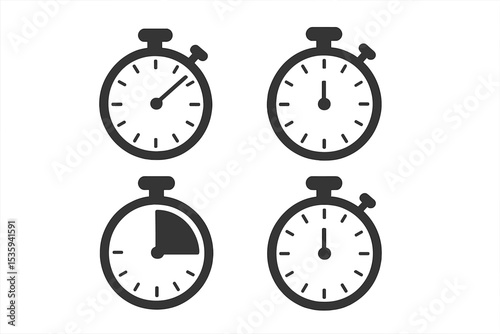 A set of stopwatch icons is depicted on a white background in this illustration