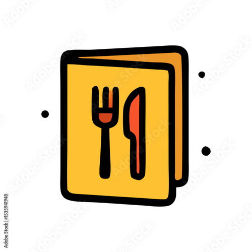 A simple, stylized illustration of a menu with cutlery symbols.