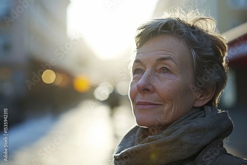 Portrait of a senior woman on the street in the evening.