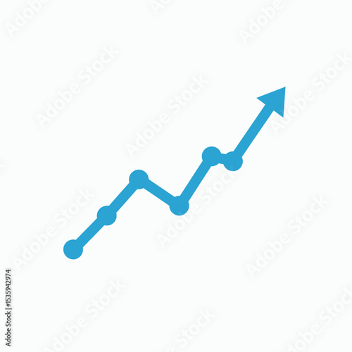 A blue trend line with dots ascending to the right ending in an arrowhead on a plain white background