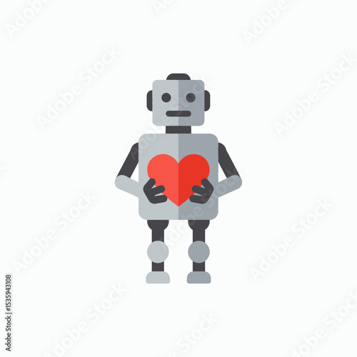 A robot holds a heart in its hands Its a cute blocky cartoonstyle rendering