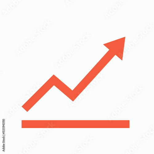 A stylized orange arrowshaped graph ascending from a horizontal line on a white background
