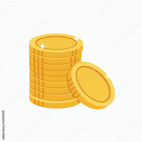 A stack of gold coins and one coin beside it against a plain white background