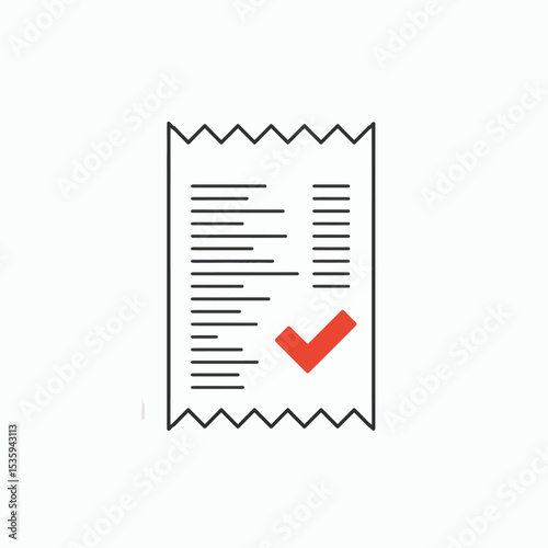 A stylized receipt with a jagged top and bottom edge features a red check mark and horizontal lines indicating data or a printed list
