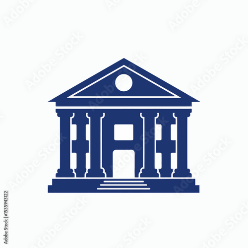 Blue classical building icon with columns pediment and steps
