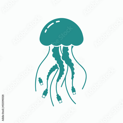 Blue jellyfish with USB cables hanging down a creative techthemed design