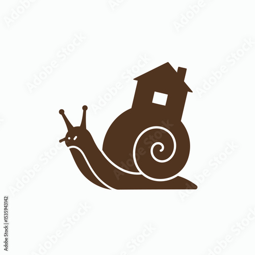 Brown snail with a houseshaped shell facing left