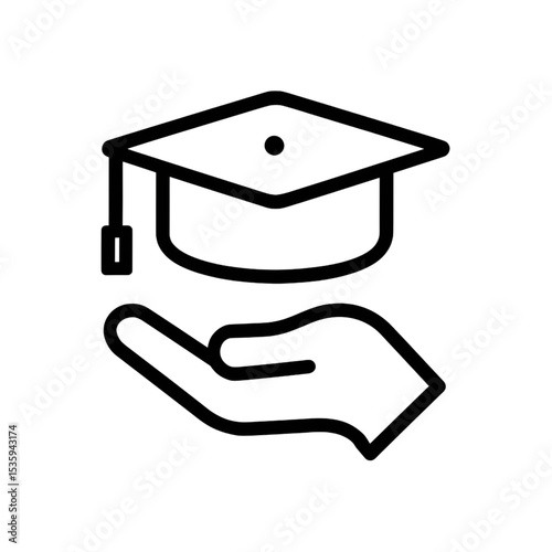 Graduation Support Icon Vector – Hand Holding Cap Outline Design