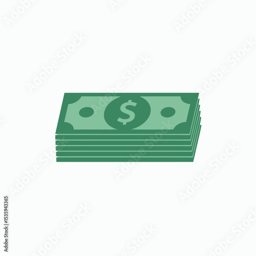 Stack of green paper money with a dollar sign on the top bill