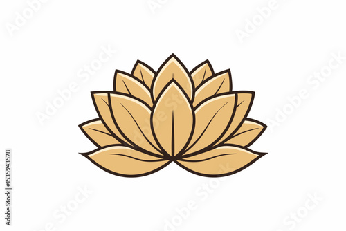 Beige Stylized Lotus Flower Line Art Illustration stylized flower