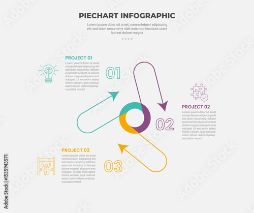 pie chart infographic outline style with 4 point template with donut circle center with round rectangle line arrow edge for slide presentation