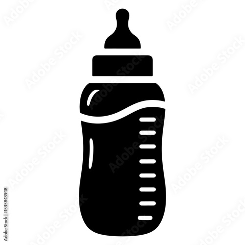 Baby Bottle Icon, Black and White Vector Illustration