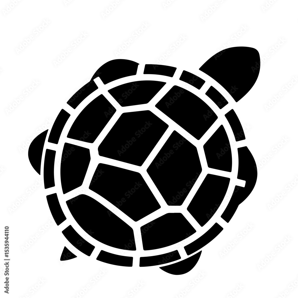 Obraz premium Black Turtle Silhouette, Vector Illustration, Top View