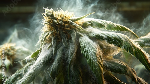 Closeup of Cannabis Bud with Frosty Trichomes with Legal Marijuana, and Medical Herb.