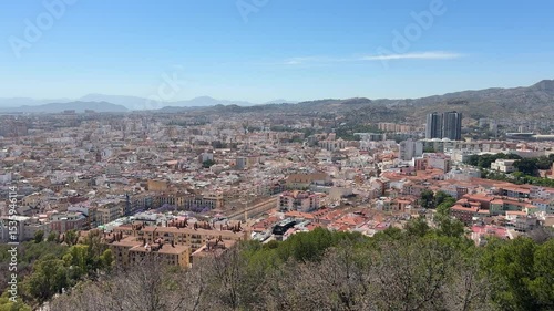 Malaga, Spain - aerial view of Malaga city and beach from Alcazaba