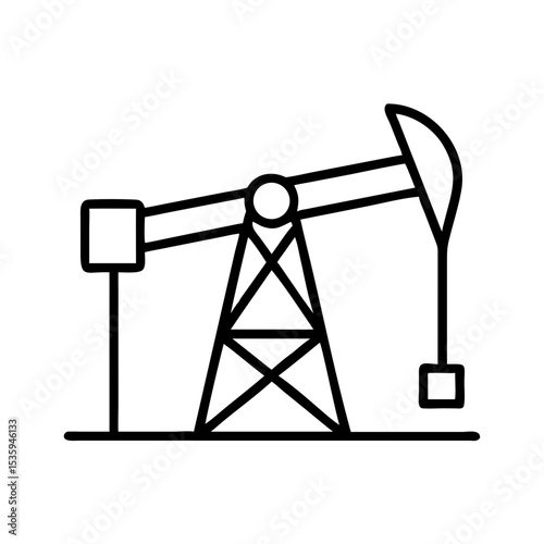 Oil drilling rig in minimalist line art style on white background  