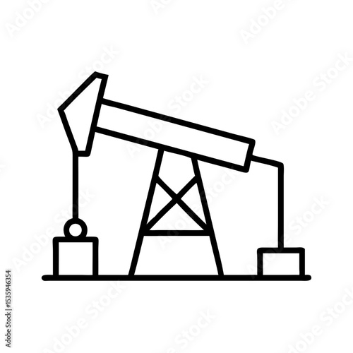 Oil pump jack illustration in minimalistic black line style  